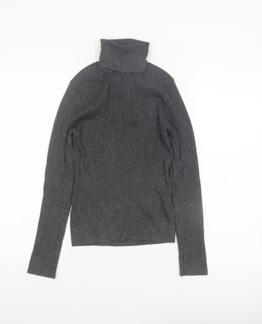 Primark Women Grey Roll Neck Ribbed Knit Jumper Size S