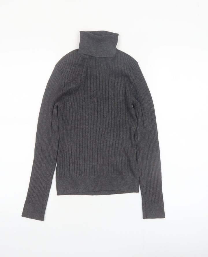 Primark Women Grey Roll Neck Ribbed Knit Jumper Size S