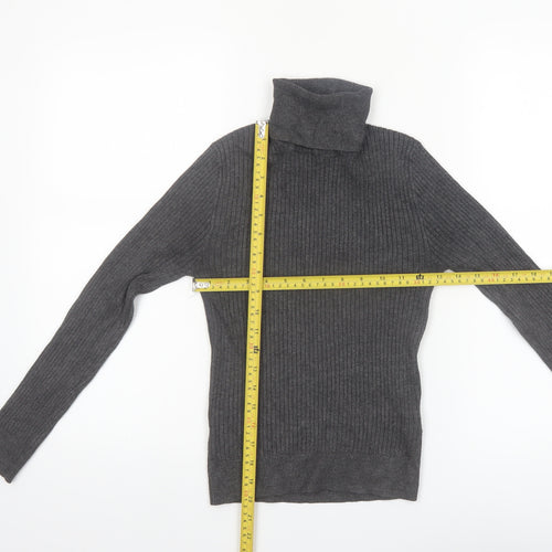 Primark Women Grey Roll Neck Ribbed Knit Jumper Size S
