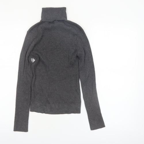 Primark Women Grey Roll Neck Ribbed Knit Jumper Size S