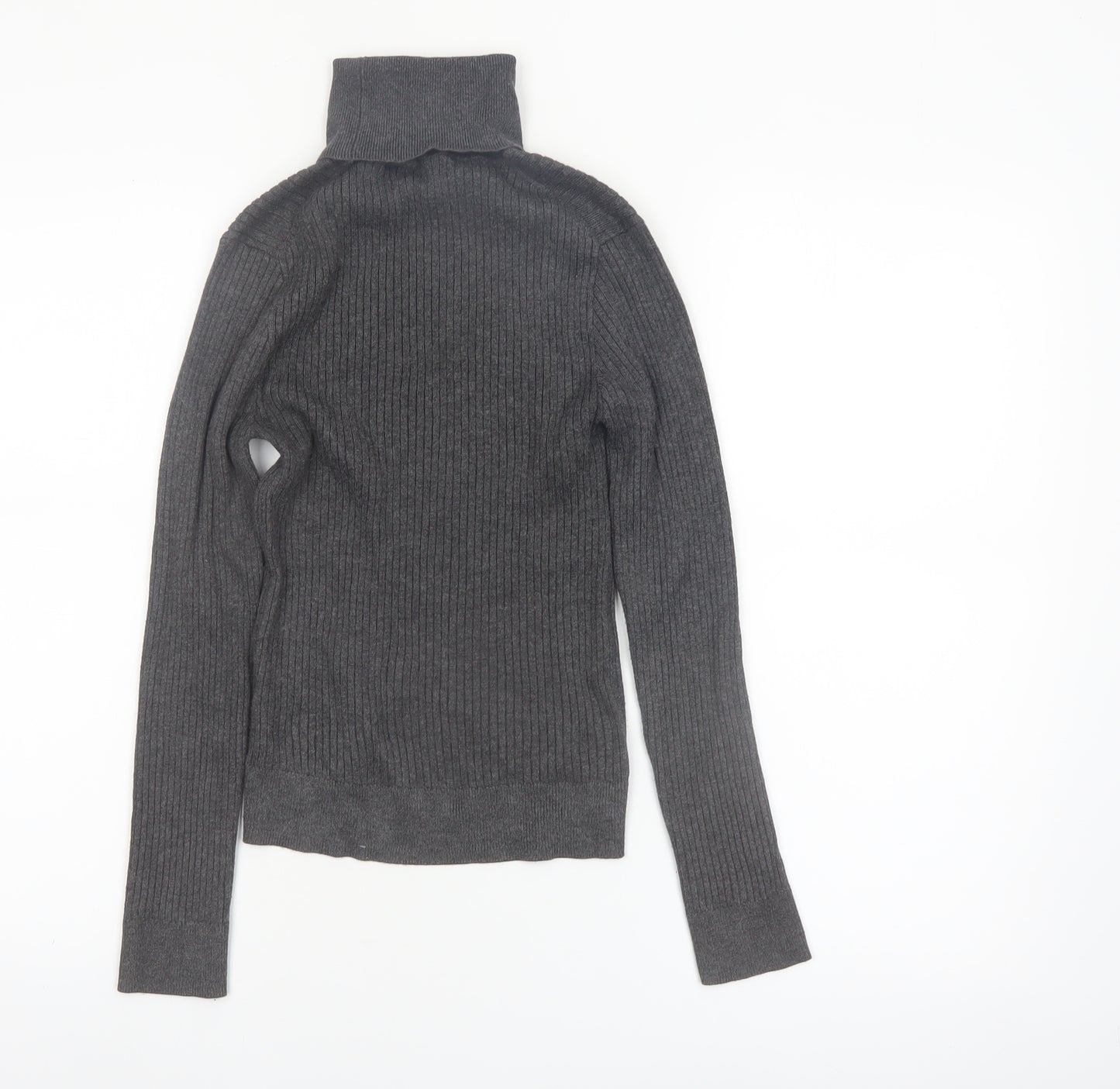 Primark Women Grey Roll Neck Ribbed Knit Jumper Size S