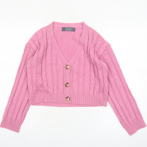 Primark Women Pink Cable-Knit Button Cardigan XS Acrylic
