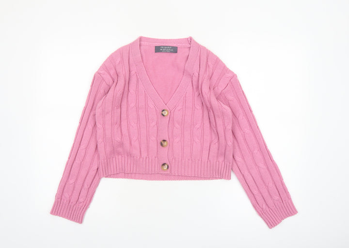 Primark Women Pink Cable-Knit Button Cardigan XS Acrylic
