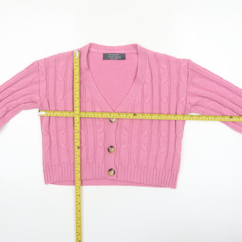 Primark Women Pink Cable-Knit Button Cardigan XS Acrylic