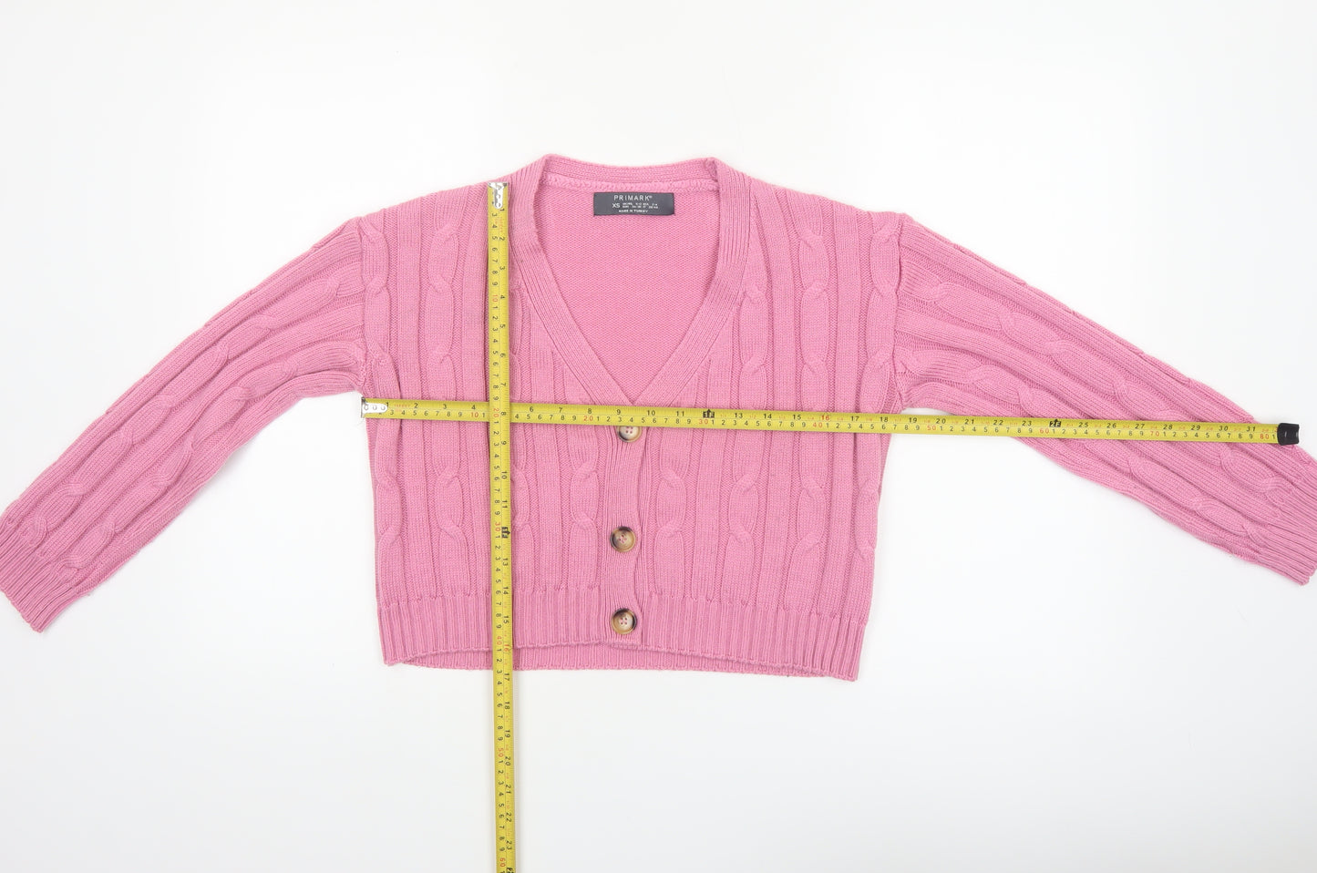 Primark Women Pink Cable-Knit Button Cardigan XS Acrylic