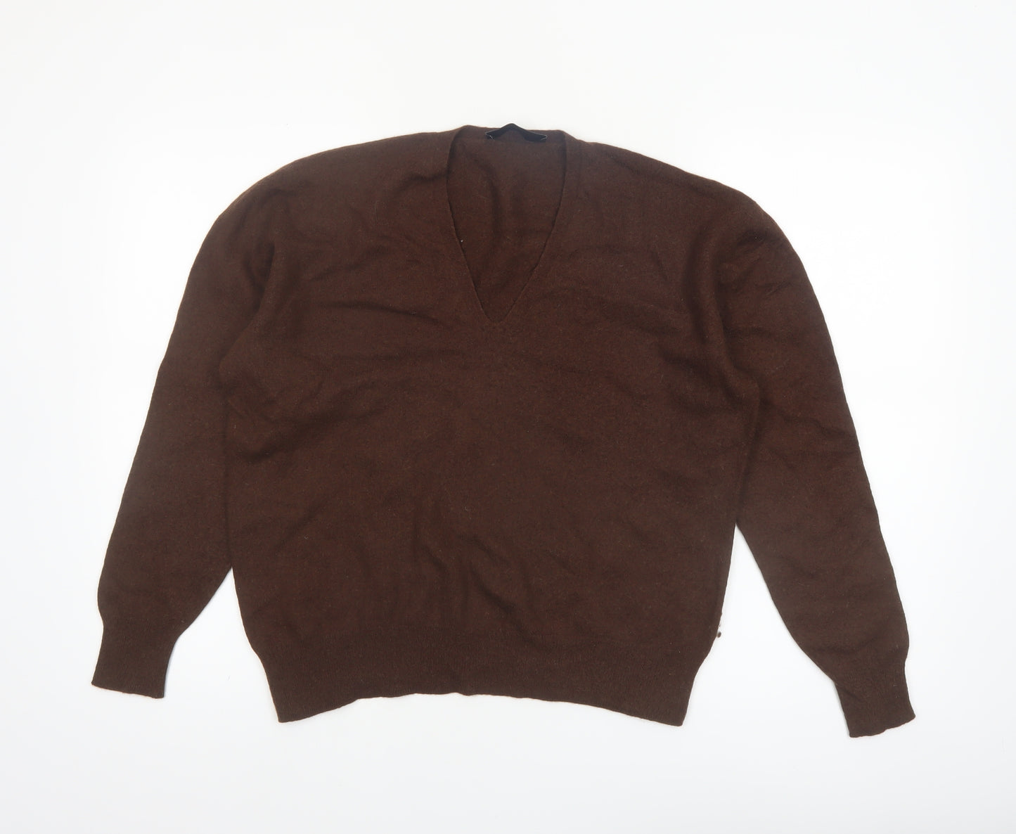 Zara Women Brown Wool Blend V-Neck Jumper Size L