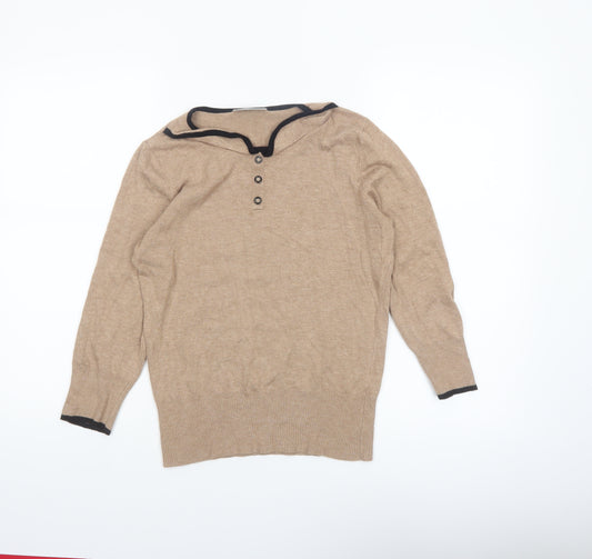 Wallis Women’s Beige Wool Blend Henley Jumper Size 10