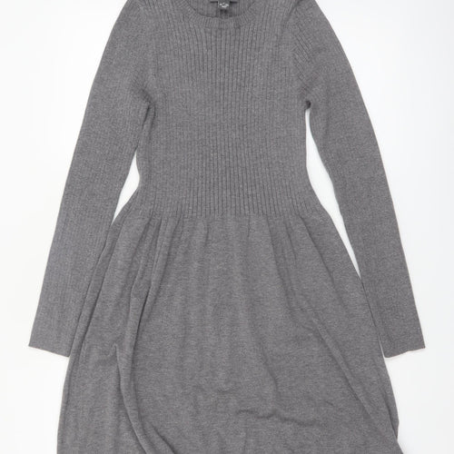 Primark Women Grey Ribbed Knit Jumper Dress Size 10-12