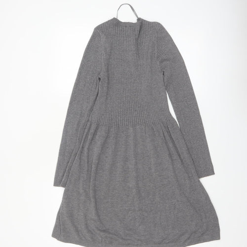 Primark Women Grey Ribbed Knit Jumper Dress Size 10-12