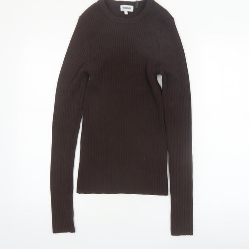 Weekday Women Brown Ribbed Knit Pullover Jumper Size L