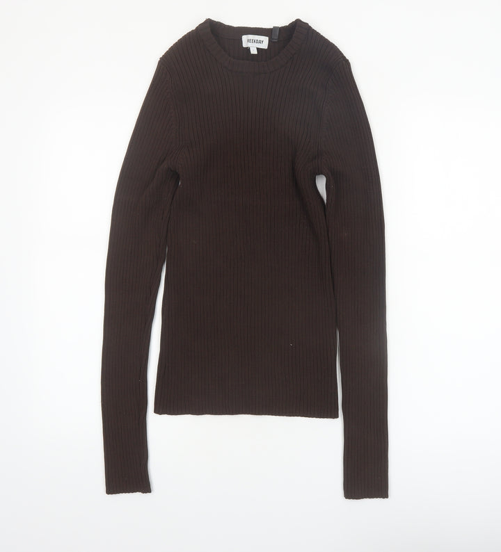 Weekday Women Brown Ribbed Knit Pullover Jumper Size L