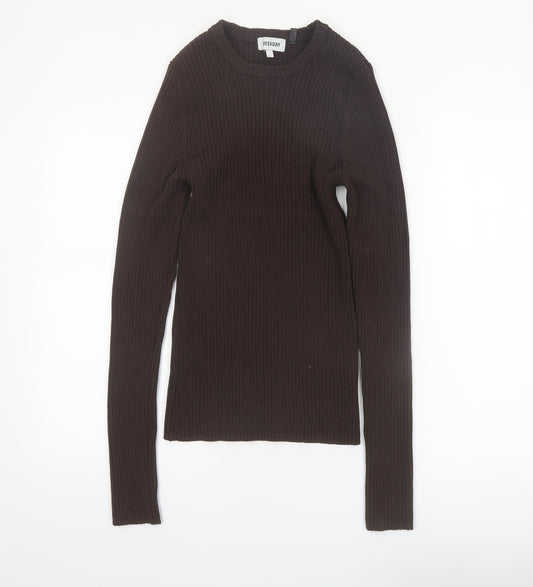 Weekday Women Brown Ribbed Knit Pullover Jumper Size L