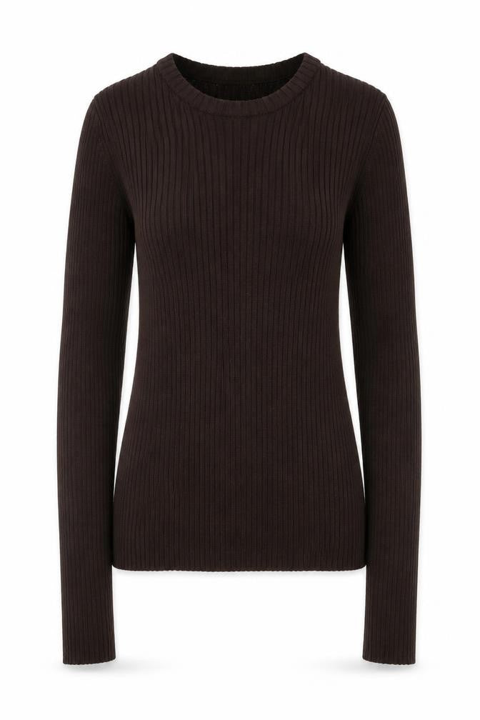 Front view of Weekday Women Brown Ribbed Knit jumper, size L