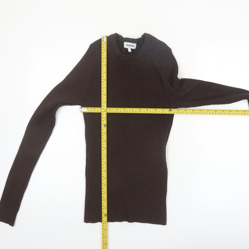 Weekday Women Brown Ribbed Knit Pullover Jumper Size L
