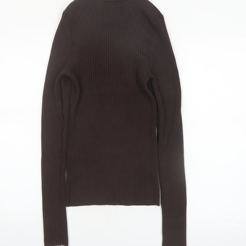 Weekday Women Brown Ribbed Knit Pullover Jumper Size L