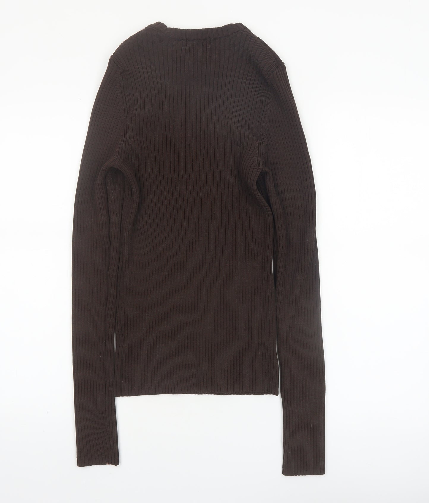 Weekday Women Brown Ribbed Knit Pullover Jumper Size L