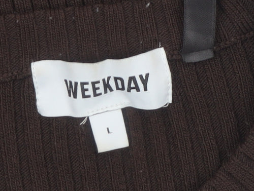 Weekday Women Brown Ribbed Knit Pullover Jumper Size L