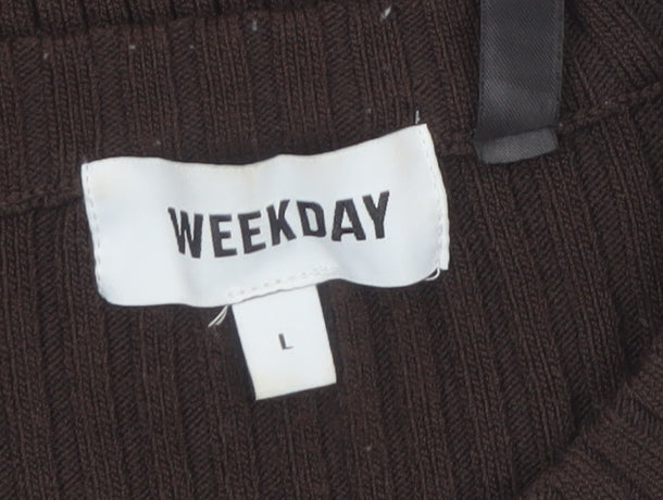 Weekday Women Brown Ribbed Knit Pullover Jumper Size L