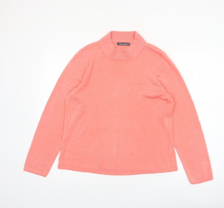 Bonmarché Women's Coral Pink Acrylic Roll Neck Jumper Size M