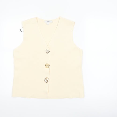 Marks and Spencer Women's Beige Sleeveless Knit Button Blouse Size M