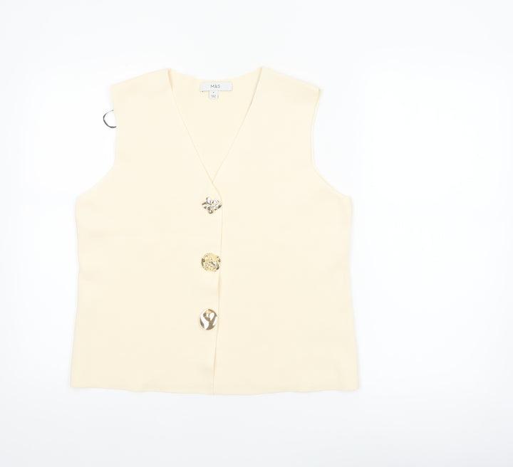 Marks and Spencer Women's Beige Sleeveless Knit Button Blouse Size M