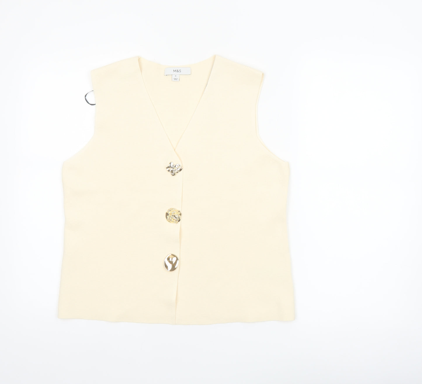 Marks and Spencer Women's Beige Sleeveless Knit Button Blouse Size M
