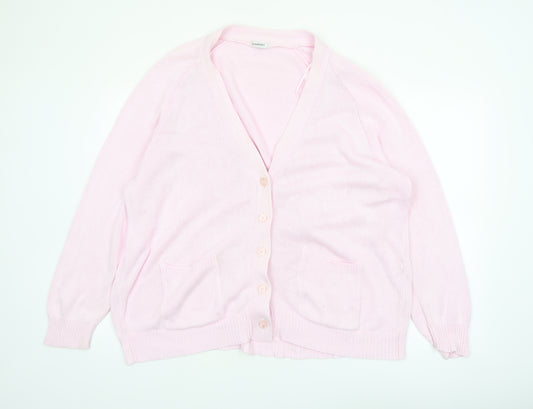 Damart Women’s Pink Cotton V-Neck Cardigan XL