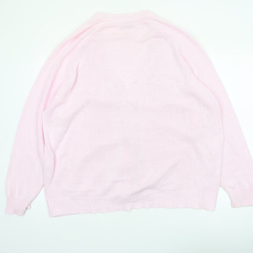 Damart Women’s Pink Cotton V-Neck Cardigan XL