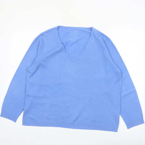 Bonmarché Women's Blue V-Neck Acrylic Jumper Size 18