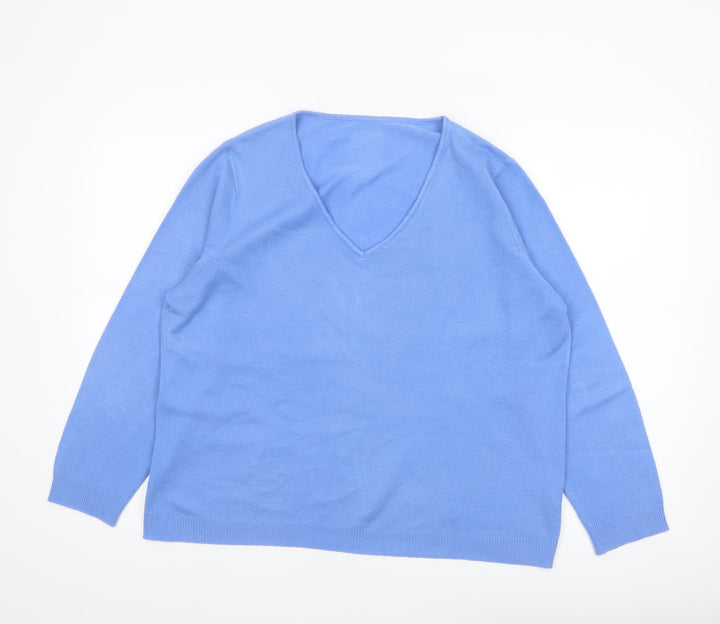 Bonmarché Women's Blue V-Neck Acrylic Jumper Size 18