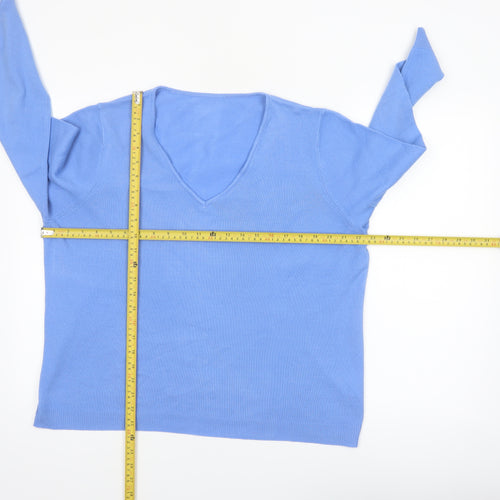 Bonmarché Women's Blue V-Neck Acrylic Jumper Size 18