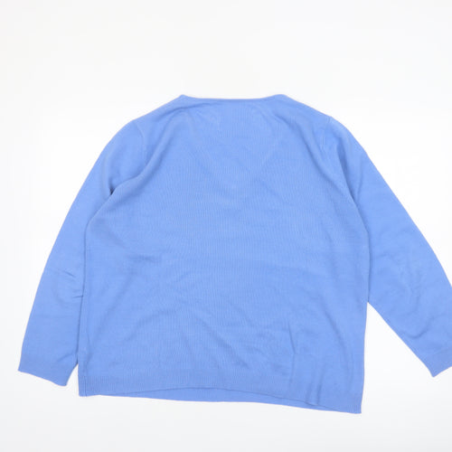 Bonmarché Women's Blue V-Neck Acrylic Jumper Size 18