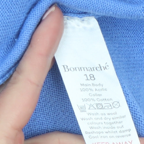 Bonmarché Women's Blue V-Neck Acrylic Jumper Size 18