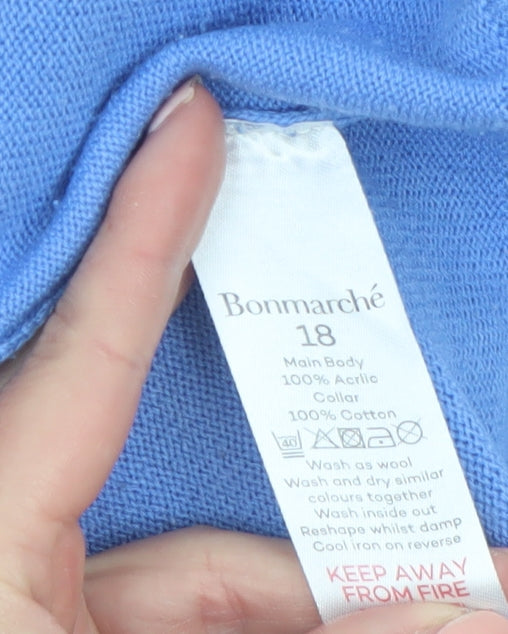 Bonmarché Women's Blue V-Neck Acrylic Jumper Size 18