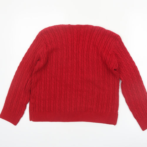 Chic Womens Red Cable-Knit V-Neck Pullover Jumper M/L