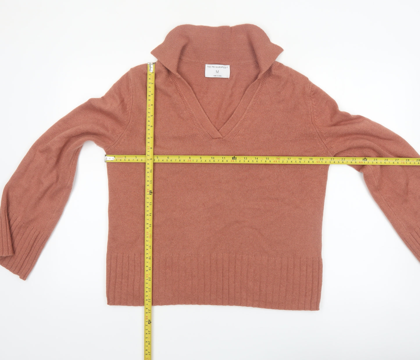 Primark Women Brown V-Neck Knit Jumper Size M Long Sleeve