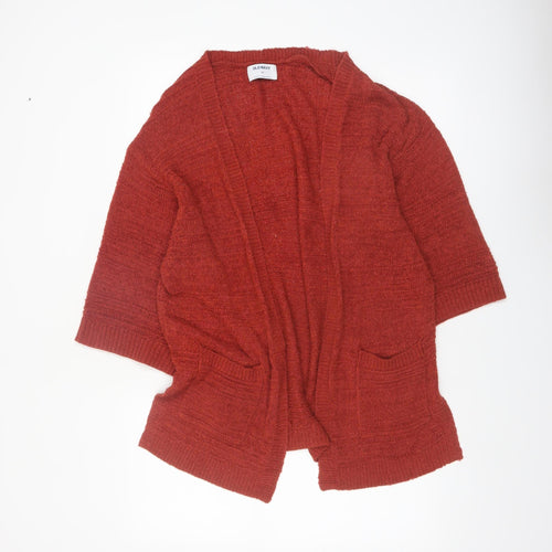 Old Navy Women Red Knit Open Cardigan XS Relaxed 3/4 Sleeve