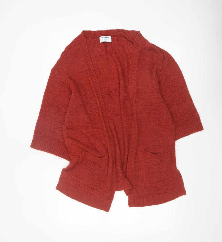 Old Navy Women Red Knit Open Cardigan XS Relaxed 3/4 Sleeve