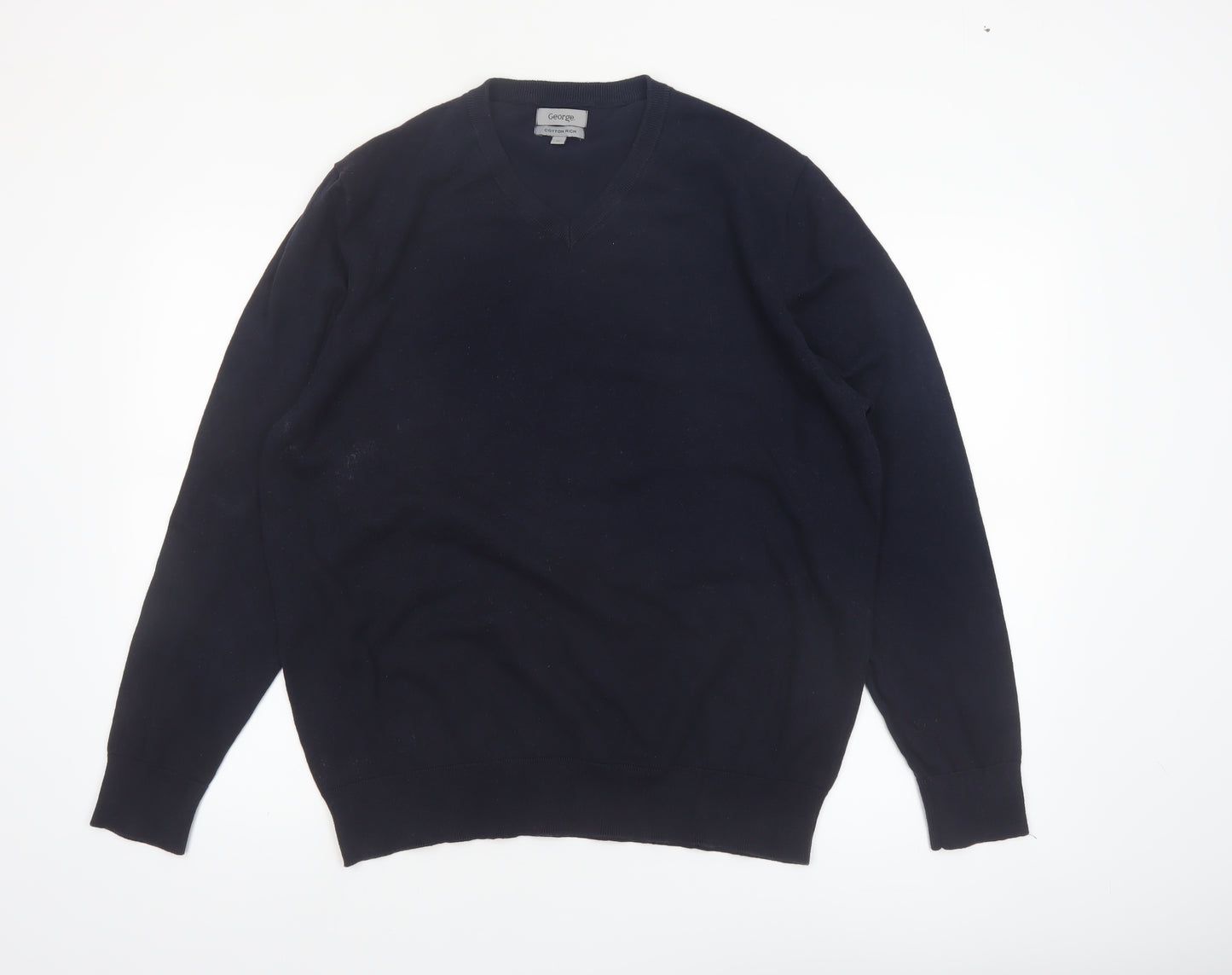 George Mens Black Cotton Rich V-Neck Pullover Jumper XL