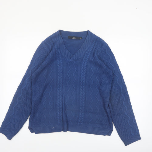 ISLE Essentials Women's Blue Cable-Knit V-Neck Jumper Size S 10-12