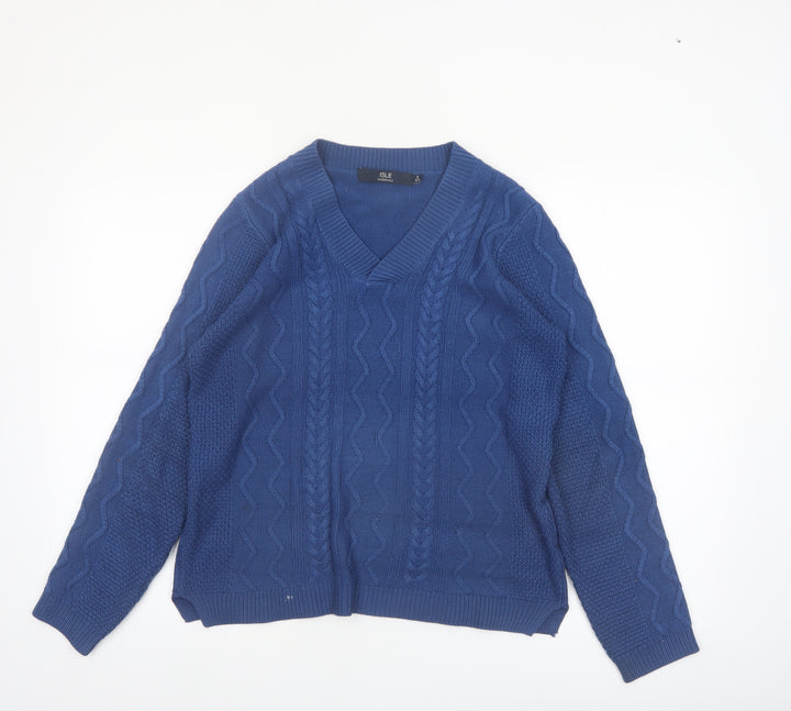 ISLE Essentials Women's Blue Cable-Knit V-Neck Jumper Size S 10-12