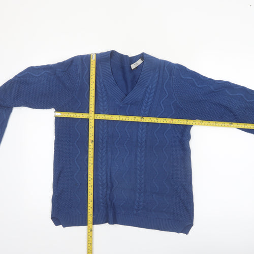 ISLE Essentials Women's Blue Cable-Knit V-Neck Jumper Size S 10-12