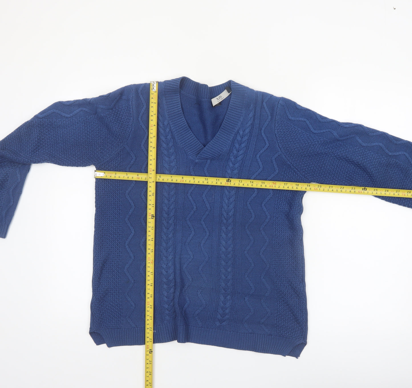 ISLE Essentials Women's Blue Cable-Knit V-Neck Jumper Size S 10-12