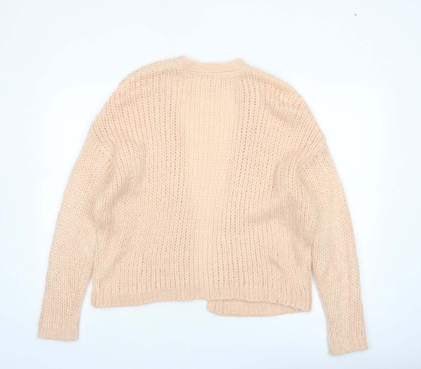 Fat Face Women Beige Chunky Knit Cardigan M Acrylic Wool Alpaca