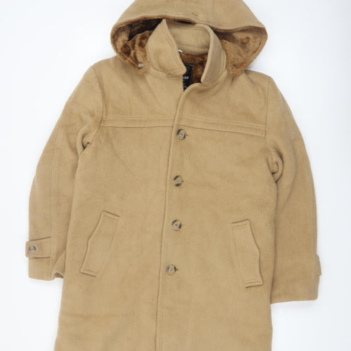 McLaren Women Beige Hooded Mid-Length Coat M Faux Fur Lined