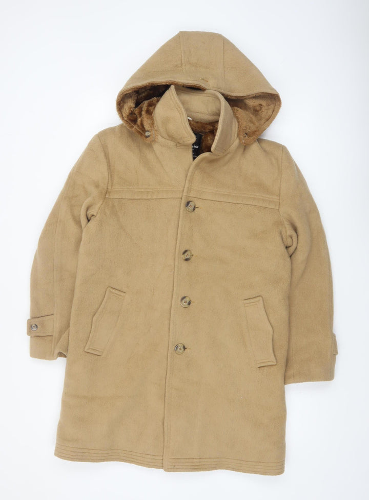 McLaren Women Beige Hooded Mid-Length Coat M Faux Fur Lined