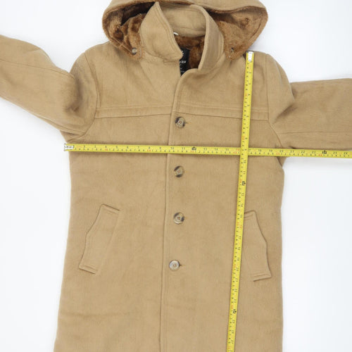 McLaren Women Beige Hooded Mid-Length Coat M Faux Fur Lined