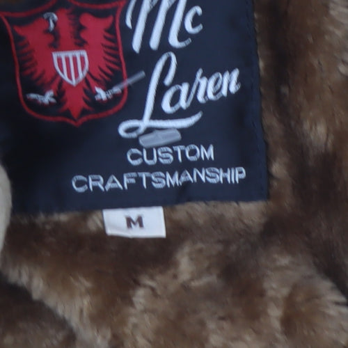 McLaren Women Beige Hooded Mid-Length Coat M Faux Fur Lined