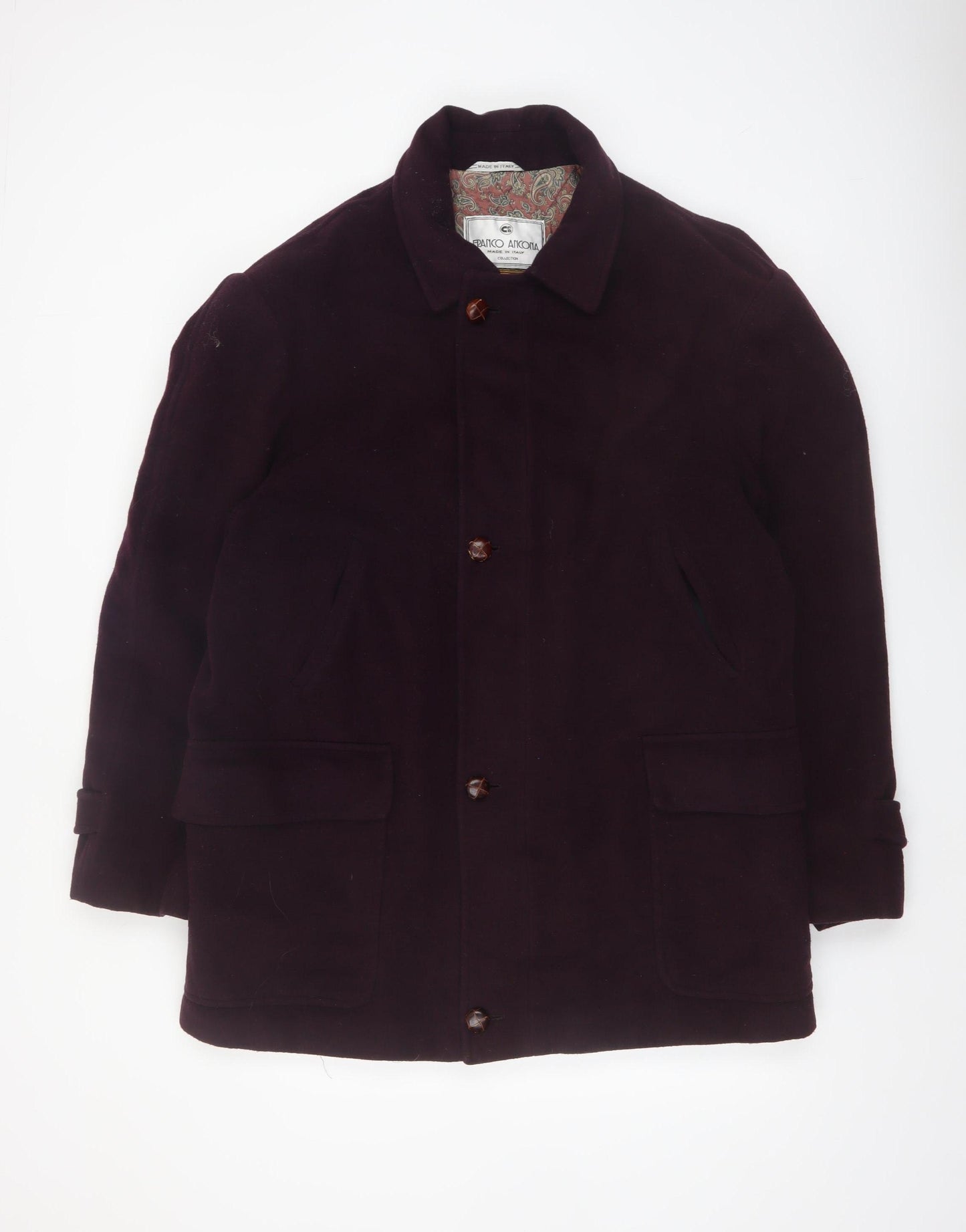 Franco Ancona Men's Brown Wool Overcoat Size 50 Classic Smart