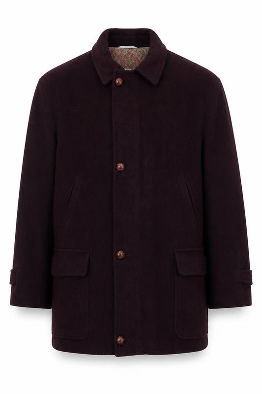 Front view of Franco Ancona Men's Brown Wool Overcoat, size 50, Classic Smart